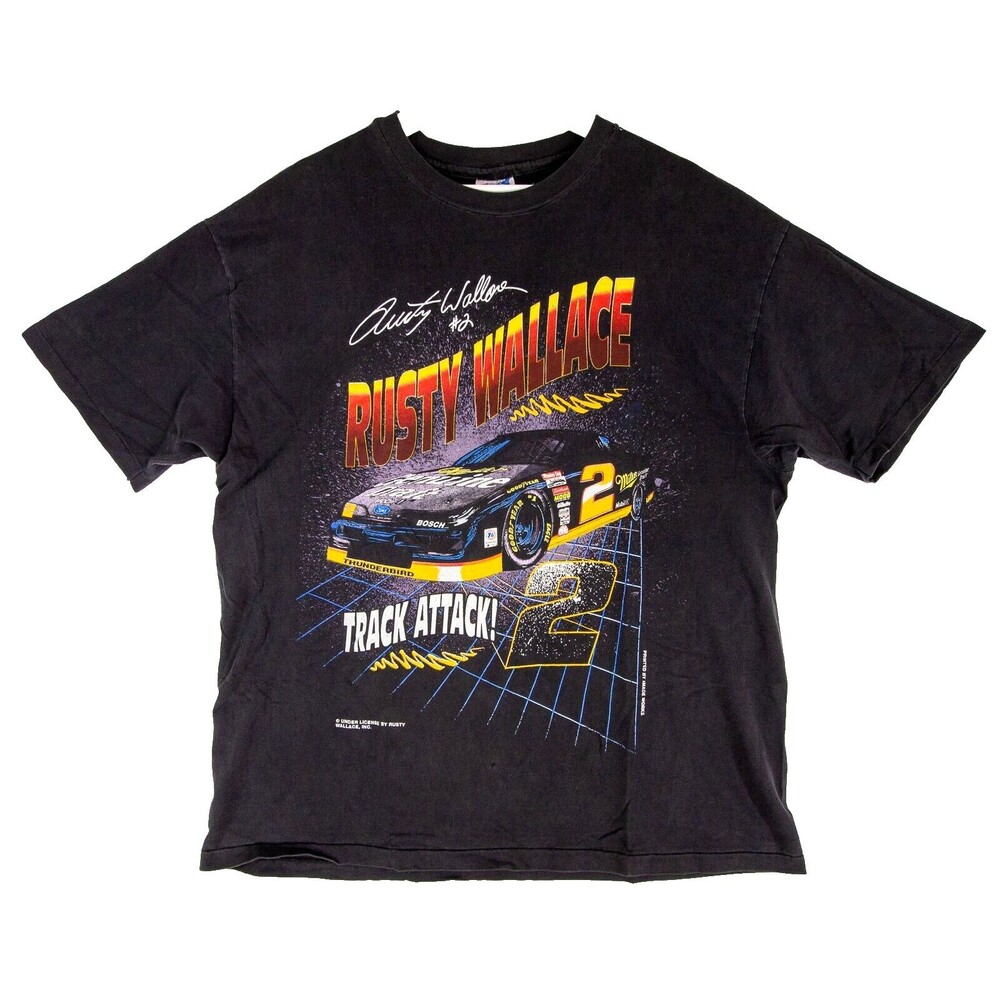 Vintage 90s Rusty Wallace Nascar Shirt XL Track Attack Double Sided Racing Tee